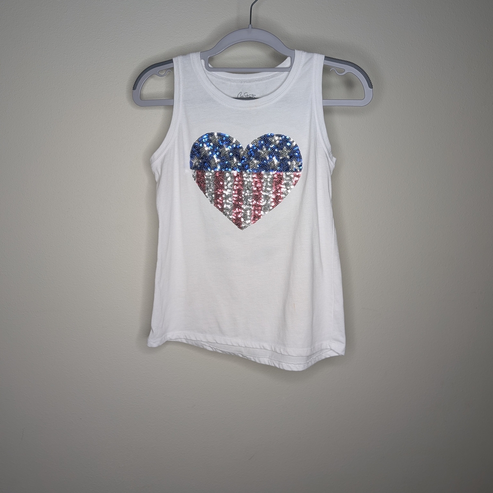 White Tank with Sequin Heart Girls 14